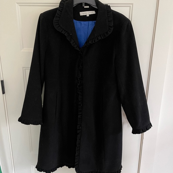 Black Coat full Length Larry Levine L - Picture 1 of 5